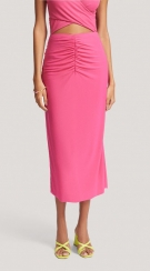 Saia Morena Rosa midi justa drapeada