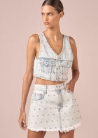 Colete My Place cropped jeans bordado 