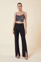 Cal&ccedil;a My Place risca de giz prata/ preto 