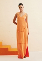 Vestido CaCay longo recortes laranja médio