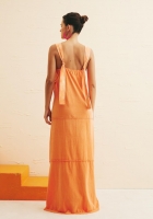 Vestido CaCay longo recortes laranja médio