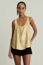 Blusa ALLS gola U brilho dourado 