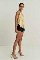Blusa ALLS gola U brilho dourado 