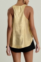 Blusa ALLS gola U brilho dourado 