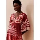 Vestido Curto Manga Kimono aberta estampa vinho